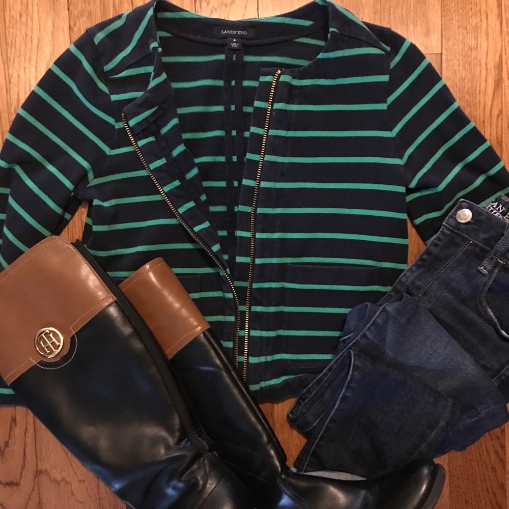 Lands’ End striped zip up cardigan